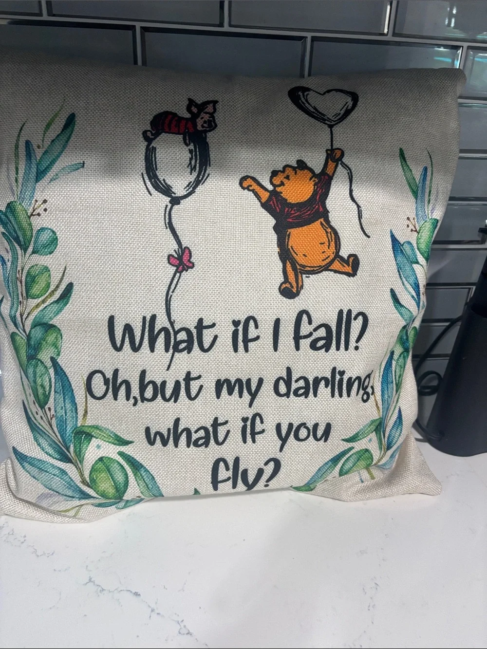 Inspirational Winnie-Themed Beige Decorative Pillow - What If You Fly